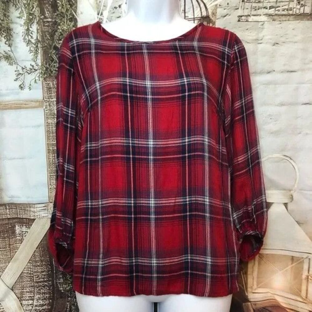 DizzyLissy Tie back festive lumber holiday plaid shirt Size small round neck top